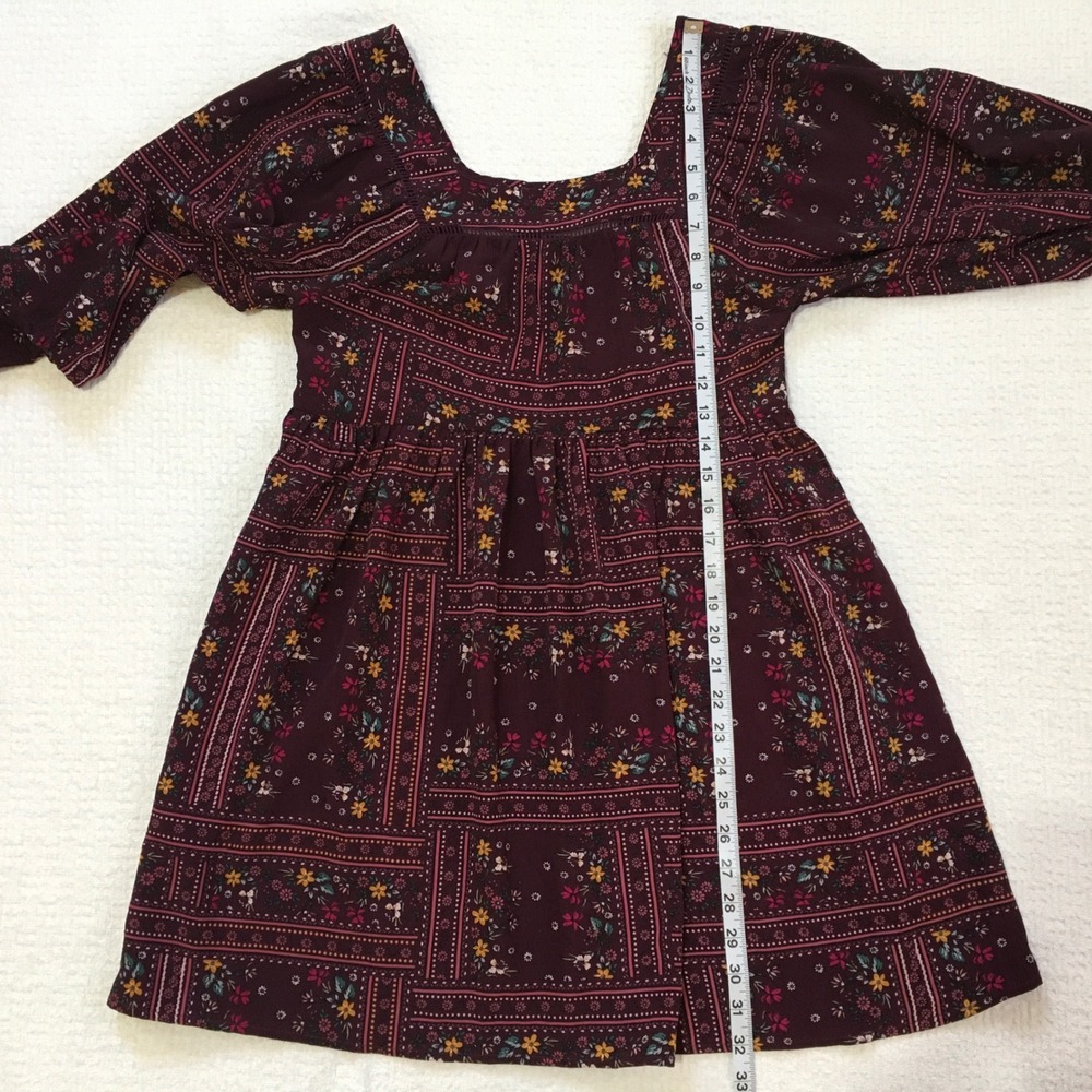 Chelsea Violet Mini Dress XS Cottage Burgundy Floral Patchwork Coquette Boho - Picture 6 of 6